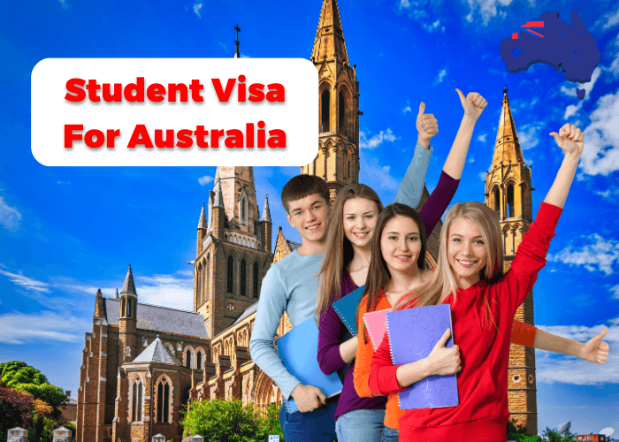 International students with Australian flag and textbooks - Australia Study Visa Services