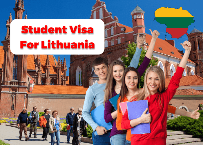 Student holding books with Lithuanian flag - Study in Lithuania Visa Services